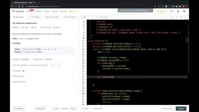 LeetCode in Java - Reverse Linked List II