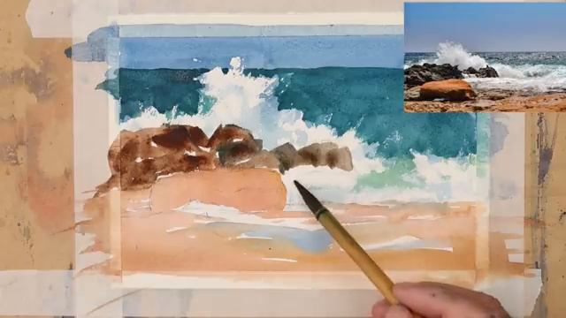 Rocks and Surf How to Paint in Watercolour - Beginners Lesson
