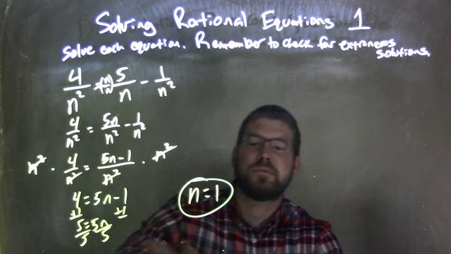 Solve 4/n^2=5/n-1/n^2