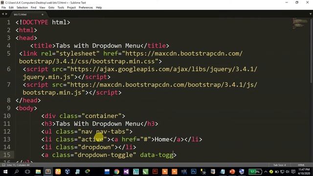 Lecture 10 Bootstrap using Sublime Editor and Chrome.