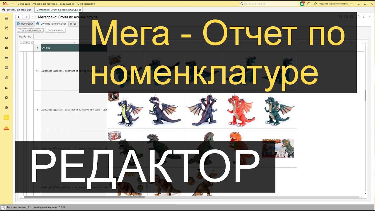 Мега - Отчет РЕДАКТОР номенклатуры в 1С