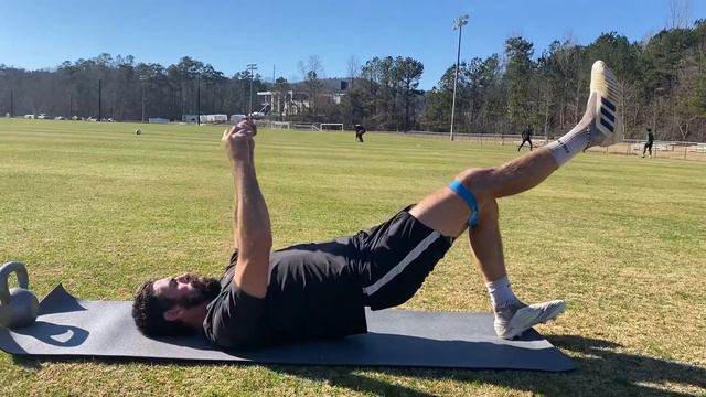 SL MB Glute Bridge with KB/DB Pass