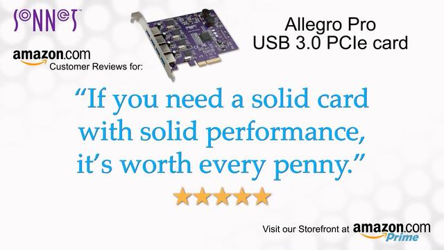 Sonnet Amazon 5 Star Customer Reviews for Echo 15+ Dock, Allegro Pro USB 3.0 PCIe Card, RackMac min