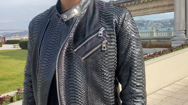 MHIRAJE Genuine Python Leather Biker Jacket