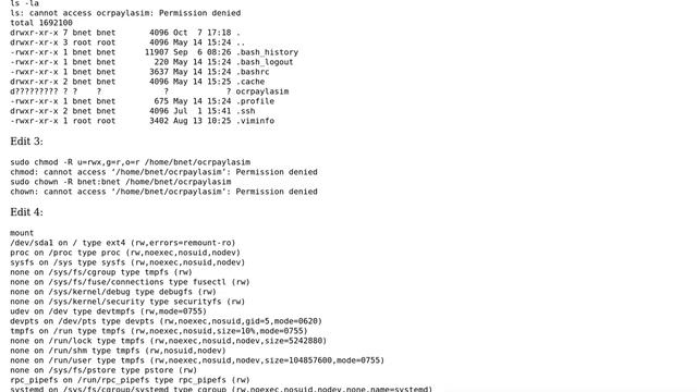 Unix & Linux: Unable to run chmod, chown, and even ls on a folder