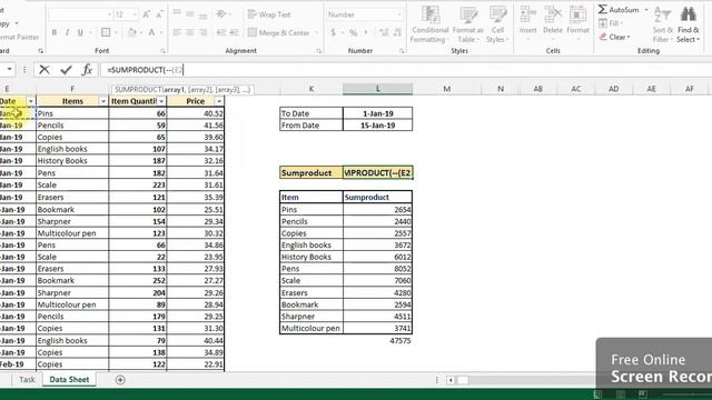 Sumproduct formula with multiple criteria (Date range) in excel