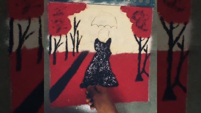 Girl with umbrella Rangoli  poster rangoli  Red background newrangoli attractive trendingvideo