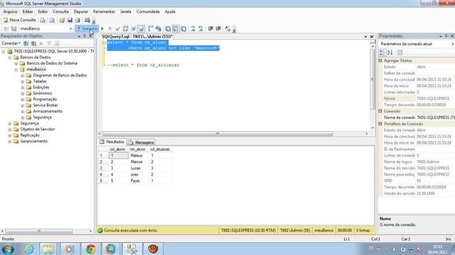 SQL Server 03 - Clausula where operador Like e Subconsulta