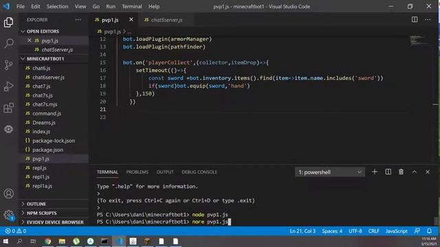 Minecraft Coding: PVP Bot 1