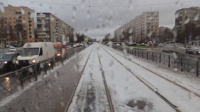 Зима снег трамвай светофоры