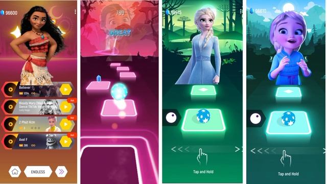 Moana  Baby Moana vs Frozen Elsa vs Baby Elsa - Tiles Hop EDM! Let It Go