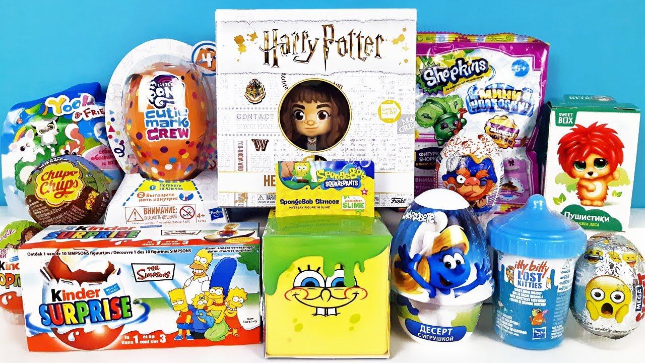 15 Киндер Сюрпризов, Unboxing Kinder Surprise Spongebob Slime, My little pony, БАРБИ, Lost Kitties