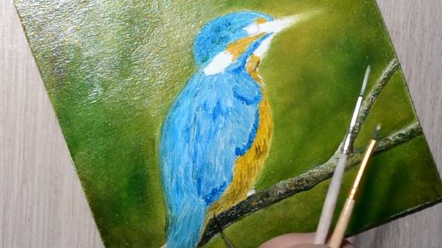 How to paint a realistic Kingfisher. Blue bird oil painting step by step