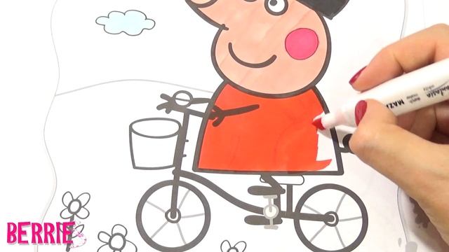 Пеппа на велосипеде - раскраска для детей Свинка Пеппа | Color&Berries