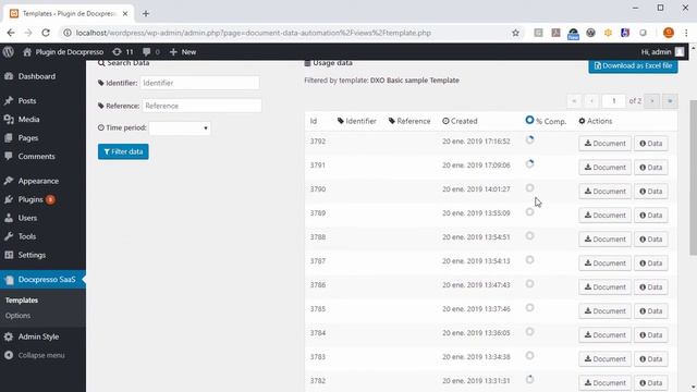 Wordpress Docxpresso SaaS plugin: manage data and documents