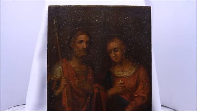 Купить икону! Икона старинная 19 век святой Евстафий и святая Вера. DR0360