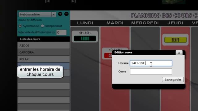 Eazy Planning heures des cours