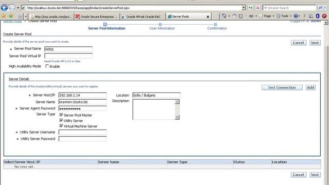 Create ORACLE VM Server Pool