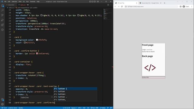 Simple Card with 3D Flip Animation to Back Page on Hover (HTML & CSS)