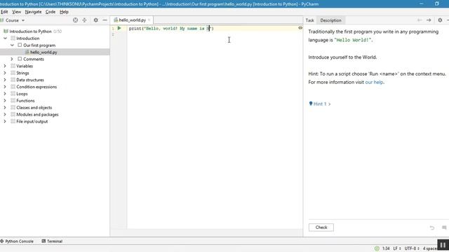Learn Python in PyCharm Edu | EduTools Plugin | checkio