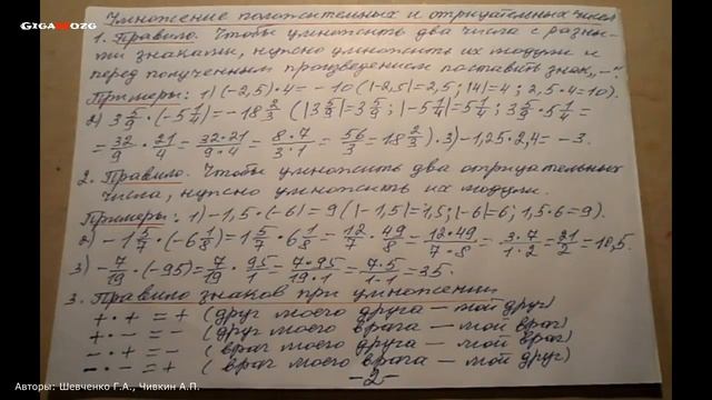 Арифметика.Раздел 6.Тема №4.Умножение положительных и отрицательных чисел. Умножение "а" на 1; 0; -
