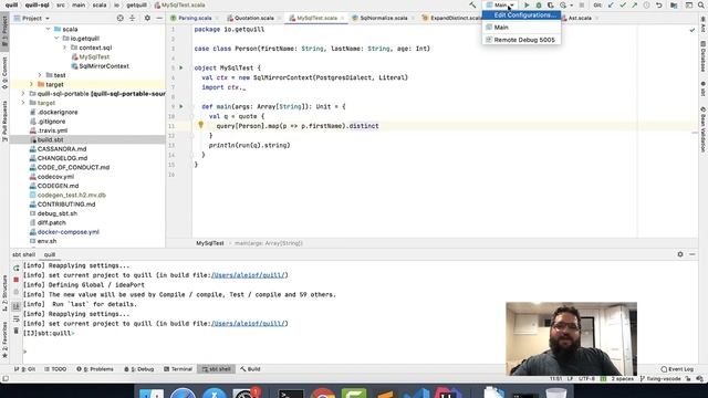 Scala OSX Environment Setup - Debugging Quill Macro Code