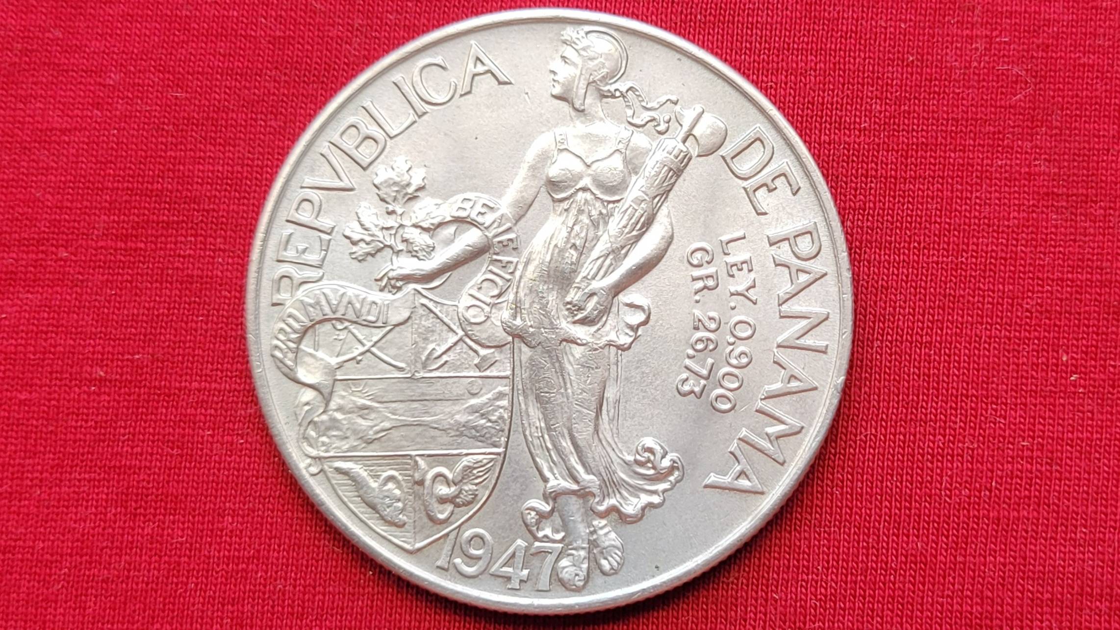 PANAMA SILVER BALBOA 1947 - Vasco Nunez de Balboa- Панама Бальбоа 1947 Серебро