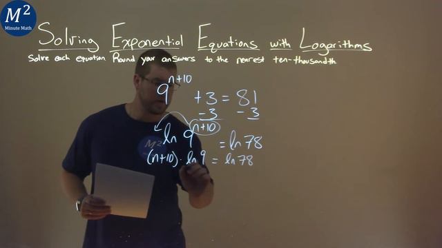 Solve 9^(n+10)+3=81