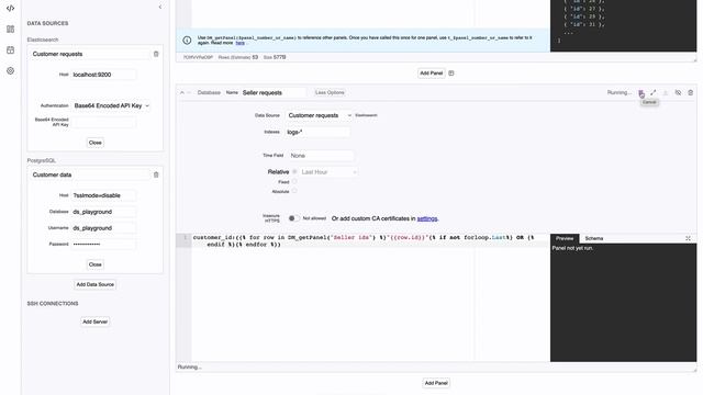 Customer API usage stats from Elasticsearch data filtered on customer metadata stored in PostgreSQL
