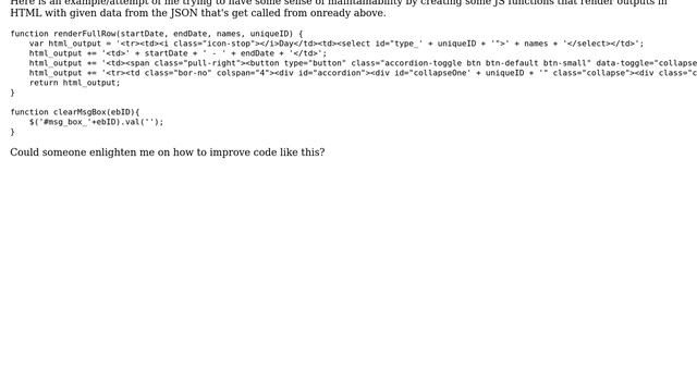 Code Review: Getting data from the server via JSON callback and parsing the data to HTML