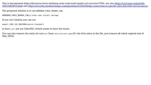 Apple: Homebrew Cask download failure. SSL certificate problem: certificate has expired