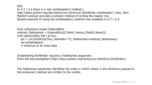 PYTHON : How to write header row with csv.DictWriter?