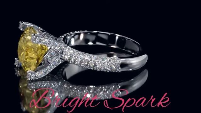 Золотое кольцо с  желтым муассанитом и дорожкой камней Albertha 36 карата от Bright Spark