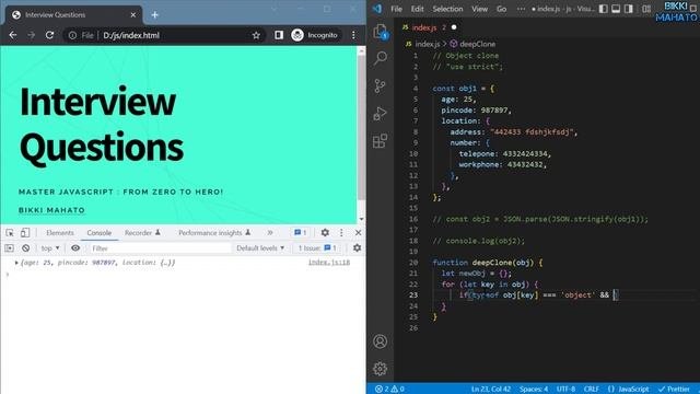 How to Deep Clone an Object ?  JavaScript Interview Questions  Zero to Hero! ?