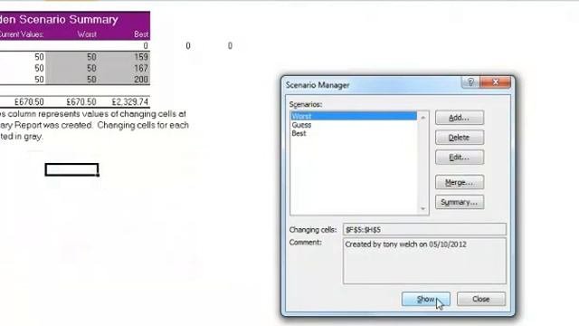 MS Excel 2010:Using Editing And Deleting Scenarios