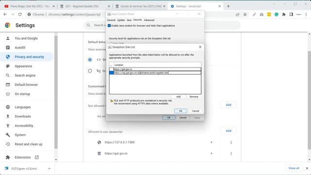 DSC Settings for GST, GST website DSC issue / java GST Emsigner error I digital Signature Error I