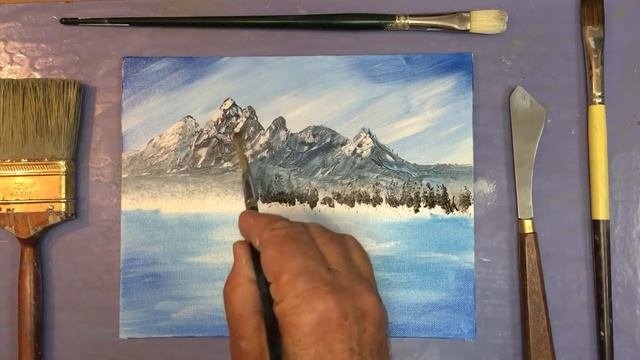 Painting a Mountain overlooking a lake Easy Step by Step Instructions
