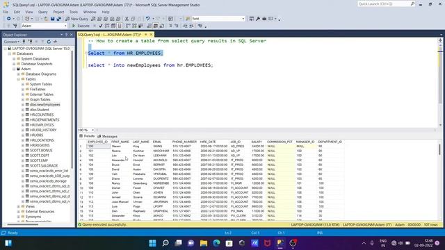 How to create table using select in SQL Server