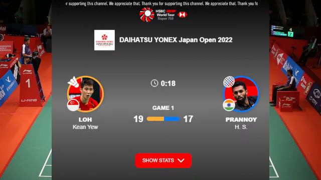🔴 LIVE Score | LOH Kean Yew (Singapore) vs PRANNOY H. S. (Hong Kong) | Japan Open 2022