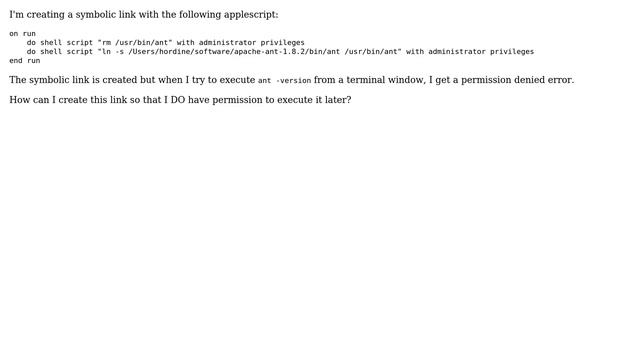 Apple: Permission denied for symbolic link
