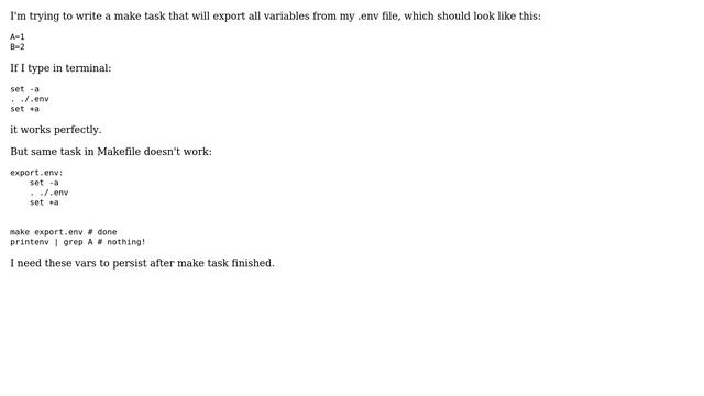 Unix & Linux: export env variables from file in a makefile
