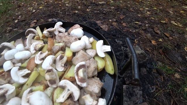 Картошка по селянски на садже с мясом и грибами