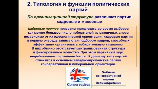 Тема лекции Политические партии и партийные системы