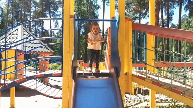 Outdoor Playground for Kids Play Time. Lady Tata walks with a puppy. Леди Тата гуляет с пупсиком.