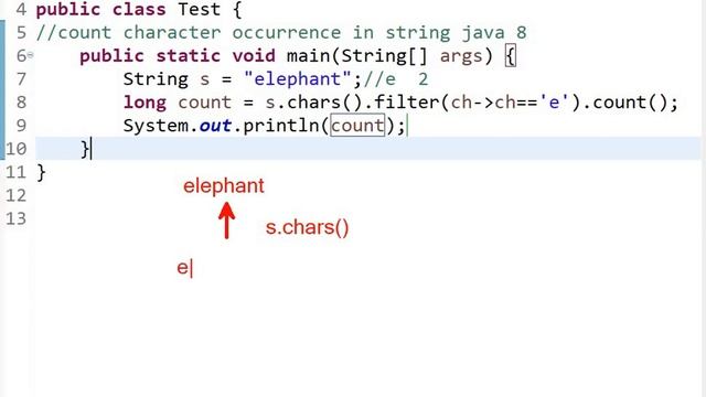 count character occurrence in string java 8 Using Lambdas and streams