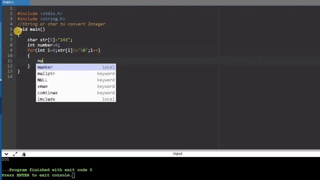 converte string to integer in C without using atoi function.