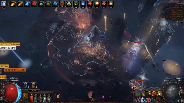 POE 3.23 (Affliction) - Trickster CoC Detonate Dead of Chain Reaction T15 4.5K wisp (MF strat)