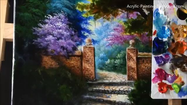 Beautiful Garden Gate Acrylics Painting