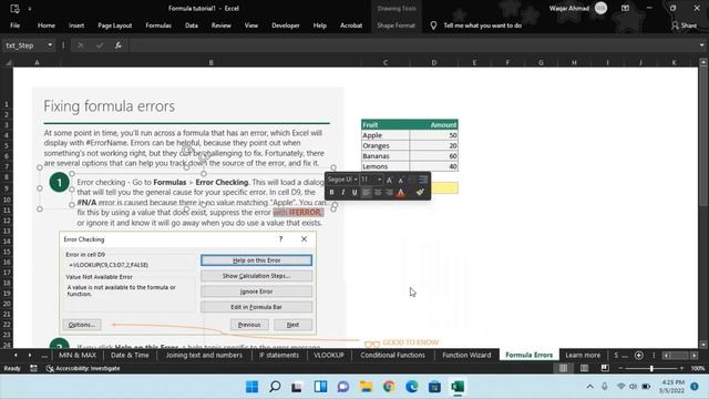 How to fix any formula error in excel in hindi urdu | The skills academy