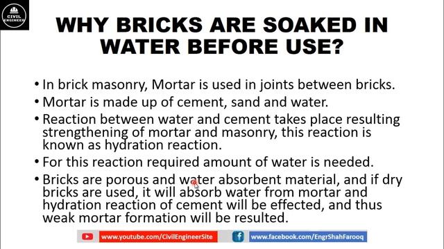 WHY BRICKS ARE SOAKED IN WATER BEFORE USE? |WHY BRICKS NEED TO BE WET BEFORE LAYING? | BRICK MASONR